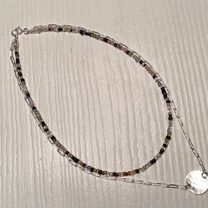 Beaded Silver Chain Disc Layering Necklace